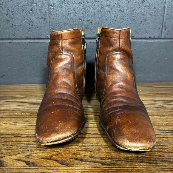 Vintage Men’s Brown Leather Ankle Boots 13A Narrow Square Toe USA Union Made main image 5